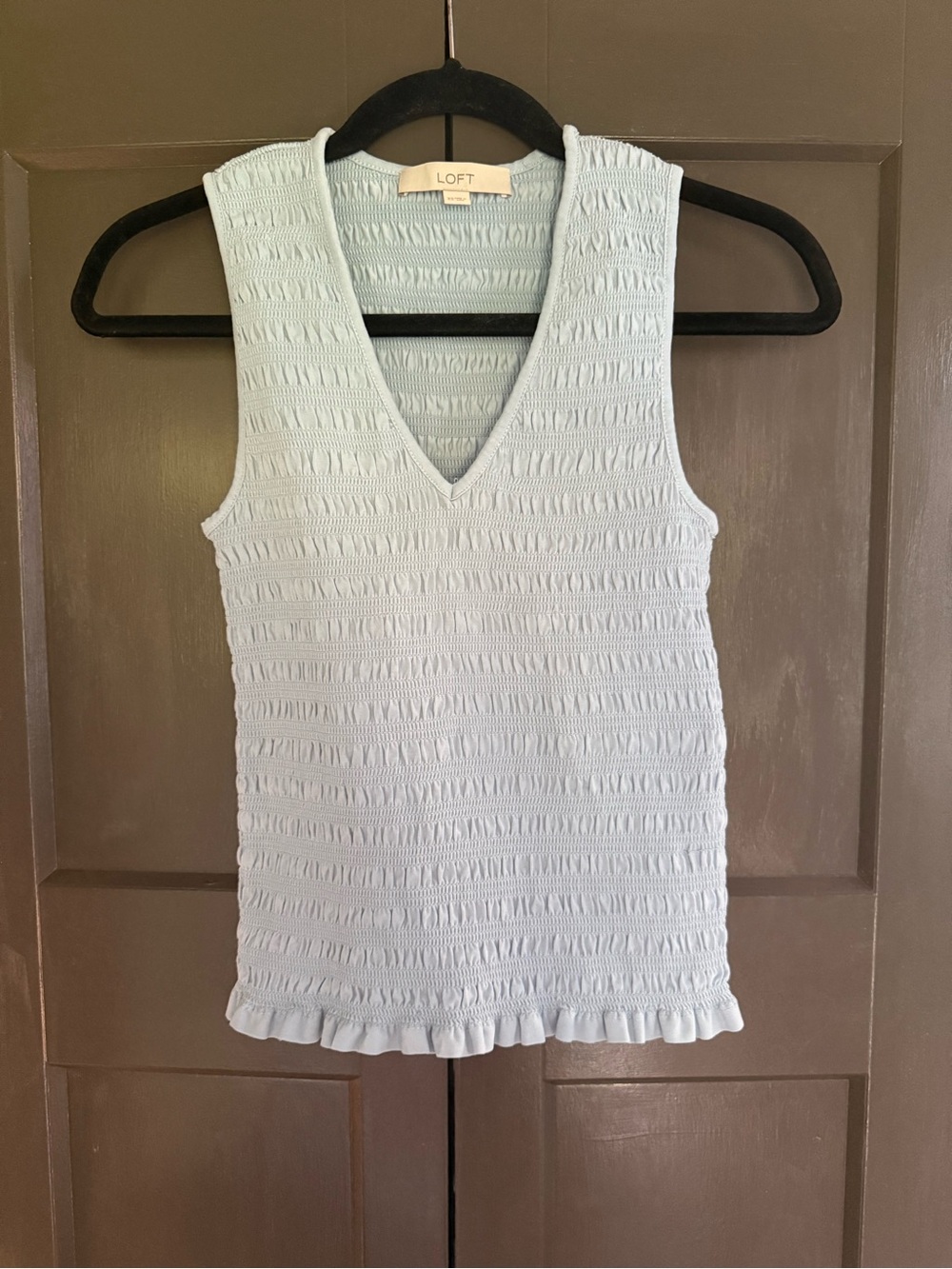 LOFT Light Blue Ribbed V-Neck Sleeveless Tank with Ruffle Hem